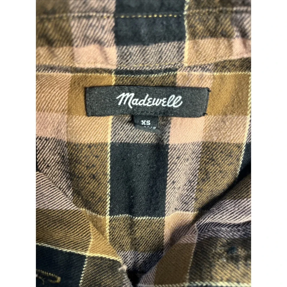 Madewell Pink Brown Black Plaid Flannel Button-Down Shirt Size XS - Picture 3 of 5